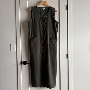 Northern Traditions Olive Green Maxi Dress Button-Down Sleeveless Relaxed - L